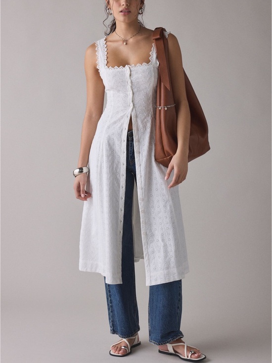 Kimchi Blue Dresses & Skirts - Kimchi Blue White Eyelet Lace Button-Front Midi Dress
